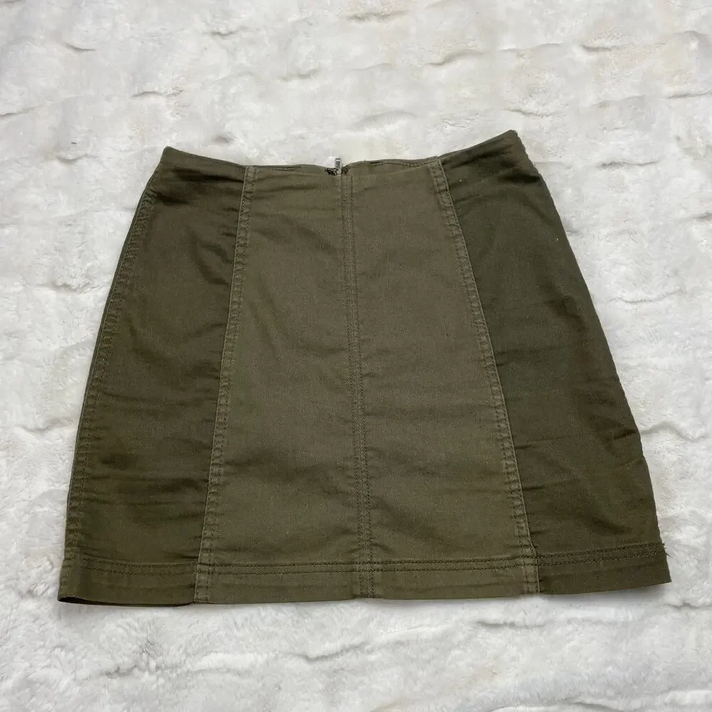 🔥Free People Modern Femme Army Green Mini Skirt Two Tone Size 6 Y2K Boho Chic